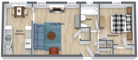 floor plan of a 1 bedroom 1 Bath apartment